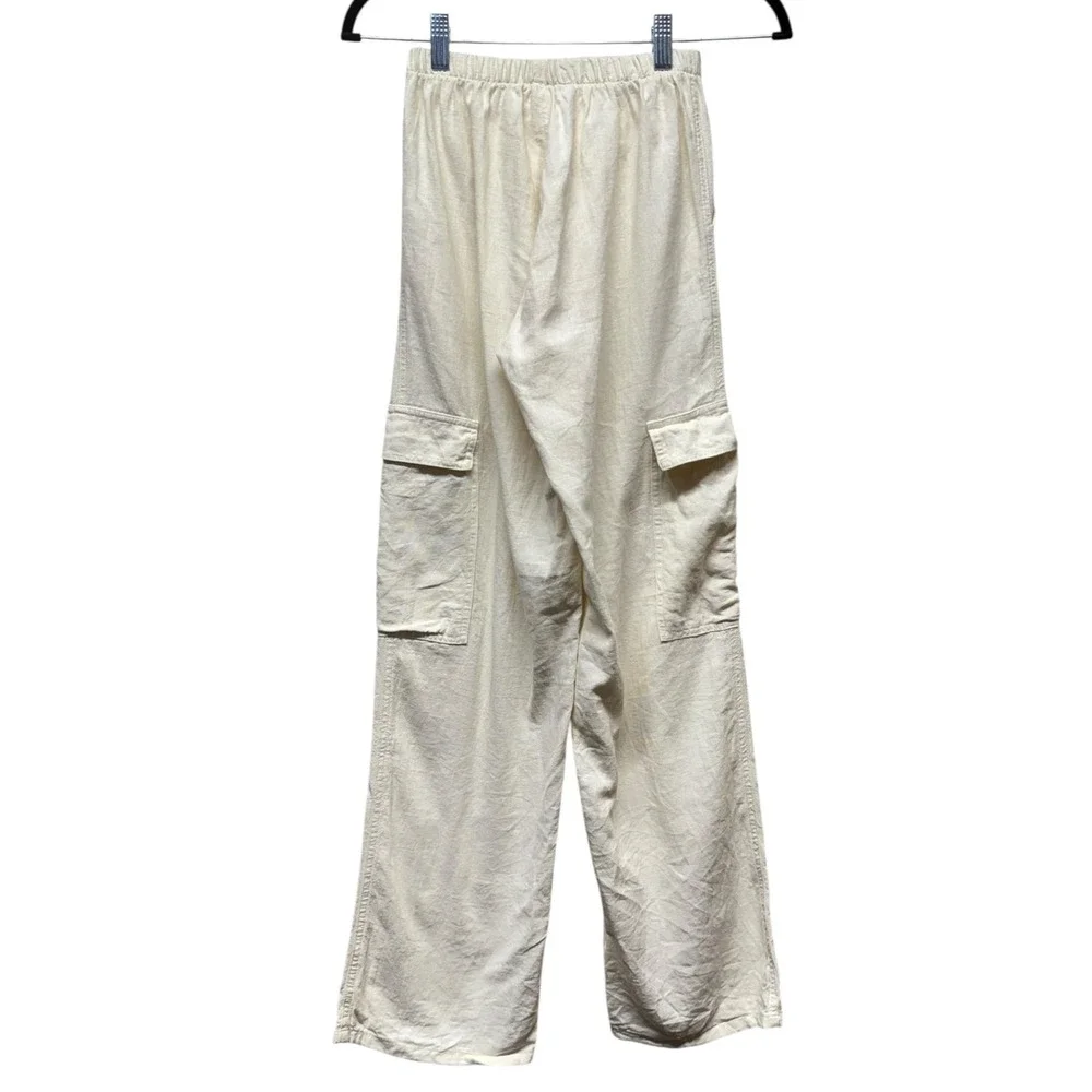 Mellville Women Cargo Pants Linen Blend Wide Leg Sz S Made Italy Lagenlook Cream